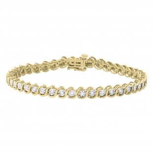 0.15 Carat (ctw) Round Diamond Ladies Illusion Set Bracelets Yellow Gold Plated Sterling Silver