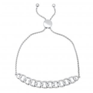 0.25 Carat (ctw) Round White Diamond Ladies Infinity Link Bolo Bracelet 1/4 CT Sterling Silver