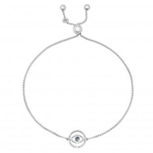 Accent Round Blue & White Diamond Evil Eye Bolo Bracelet for Her in 925 Sterling Silver