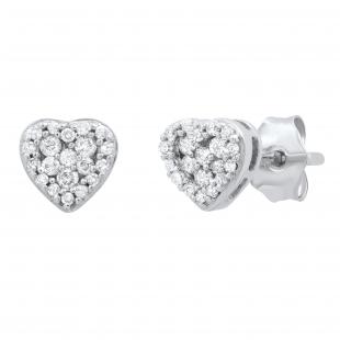 0.20 Carat (ctw) Round White Diamond Ladies Heart Shape Stud Earrings 1/5 CT Sterling Silver