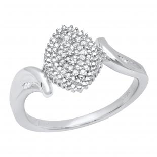 0.11 Carat (ctw) Round & Baguette White Diamond Ladies Cluster Engagement Ring 925 Sterling Silver