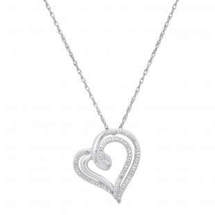 0.11 Carat (ctw) Round White Diamond Ladies Double Heart Pendant 925 Sterling Silver