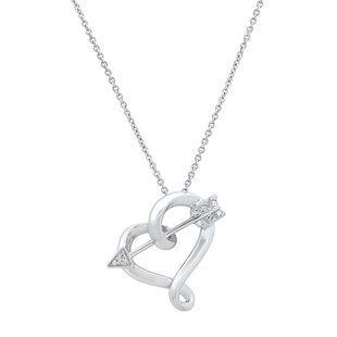 Round White Diamond Cupid Arrow Heart Pendant for Women with 18 Inch Silver Chain (Color I-J Clarity I2-I3) in 925 Sterling Silver