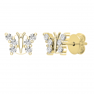 0.20 Carat (ctw) Round White Diamond Ladies Butterfly Shape Stud Earrings 1/5 CT 10K Yellow Gold