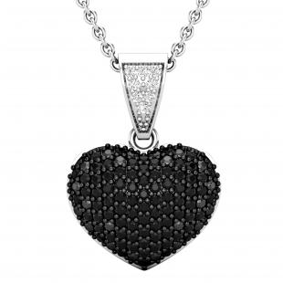 0.60 Carat (ctw) Round Black & White Diamond Ladies Heart Pendant 18K White Gold