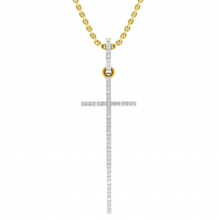 0.08 Carat (ctw) Round White Diamond Ladies Religious Cross Pendant 14K Yellow Gold