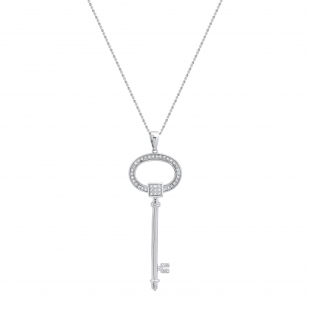 0.10 Carat (ctw) Round White Diamond Ladies Key Shape Pendant 1/10 CT 925 Sterling Silver