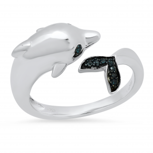 0.05 Carat (ctw) Round Blue Diamond Bridal Dolphin Bypass Right Hand Ring 925 Sterling Silver