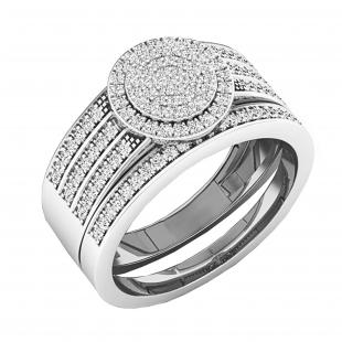 0.45 Carat (ctw) Round White Diamond Ladies Cluster Engagement Ring Set 1/2 CT 10K White Gold