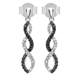 0.10 Carat (ctw) Round Black & White Diamond Infinity Swirl Dangling Post Earrings for Her in 10K White Gold in Push Back