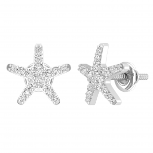 0.35 Carat (ctw) Round White Diamond Ladies Starfish Stud Earrings 1/3 CT Sterling Silver