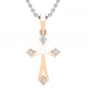 0.10 Carat (ctw) Round White Diamond Ladies Cross Pendant 1/10 CT 18K Rose Gold