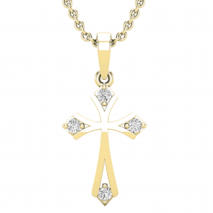 0.10 Carat (ctw) Round White Diamond Ladies Cross Pendant 1/10 CT 10K Yellow Gold