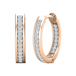 Round White Diamond In And Out Hoop Earrings for Her (0.15 ctw, Color I-J, Clarity I1-I2) in 14K Rose Gold