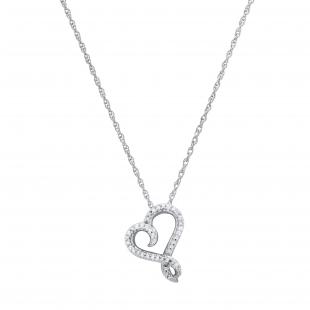 0.11 Carat (ctw) Round White Diamond Ladies Heart Shape Pendant 925 Sterling Silver