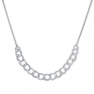 Interlocking Curb Link Adjustable Bolo Necklace with Round Diamond Accents, 925 Sterling Silver