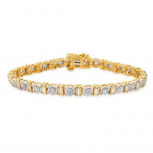 0.25 Carat (ctw) Round & Baguette Diamond Ladies Illusion Tennis Bracelet 1/4 CT Sterling Silver
