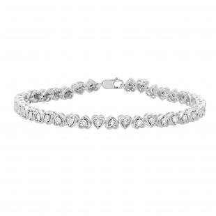 0.18 Carat (ctw) Round White Diamond Ladies Illusion Set Heart Tennis Bracelet Sterling Silver
