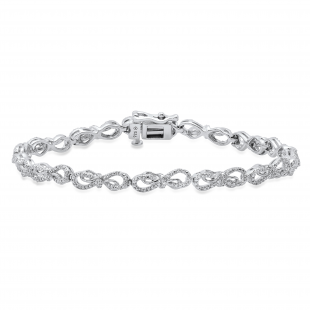 0.25 Carat (ctw) Round White Diamond Ladies Ribbon Link Bracelet 1/4 CT 925 Sterling Silver