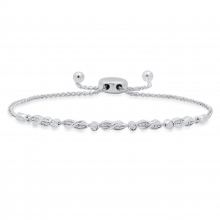 Ladies Swirl Bolo Bracelet with Round Diamond Accents 925 Sterling Silver