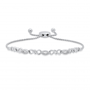 Ladies Swirl Infinity Marquise Shape Bolo Bracelet with Round Diamond Accents 925 Sterling Silver