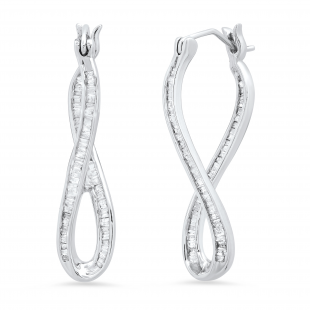 0.50 Carat (ctw) Baguette White Diamond Ladies Infinity Hoop Earrings 1/2 CT 925 Sterling Silver