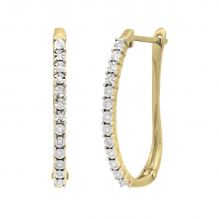 0.06 Carat (ctw) Round White Diamond Ladies Illusion Hoop Earrings 10K Yellow Gold