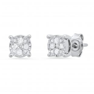 0.25 Carat (ctw) Round Diamond Ladies Cluster Style Stud Earrings 1/4 CT 925 Sterling Silver