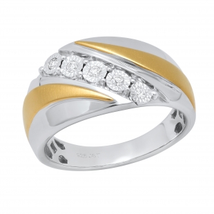 0.12 Carat (ctw) Round Diamond Mens Illusion Set 5 Stone Anniversary Wedding Band Sterling Silver