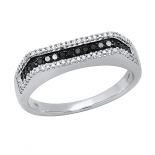 0.25 Carat (ctw) Round Black & White Diamond Ladies Wedding Band 1/4 CT 925 Sterling Silver