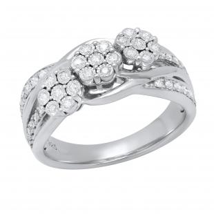 0.35 Carat (ctw) Round Diamond Ladies Three Cluster Flower Engagement Ring 1/3 CT Sterling Silver