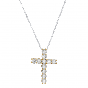 0.25 Carat (ctw) Round White Diamond Ladies Illusion Set Cross Pendant 1/4 CT, Sterling Silver