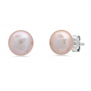 8 mm Round Genuine Freshwater Pearl Ladies Stud Earrings 925 Sterling Silver