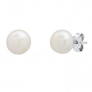 8 mm Round White Genuine Freshwater Pearl Ladies Ball Stud Earrings 925 Sterling Silver