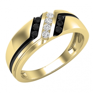 0.35 Carat (ctw) Round White & Black Diamond Men's Anniversary Wedding Band 1/3 CT 14K Yellow Gold