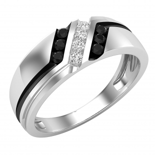 0.35 Carat (ctw) Round White & Black Diamond Men's Anniversary Wedding Band 1/3 CT Sterling Silver