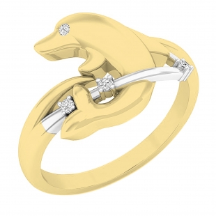 Round White Diamond Cute Dolphin Fish Ring for Women (0.03 ctw, Color I-J, Clarity I2-I3) in 10K Yellow Gold