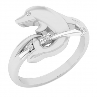 Round White Diamond Cute Dolphin Fish Ring for Women (0.03 ctw, Color I-J, Clarity I2-I3) in 925 Sterling Silver