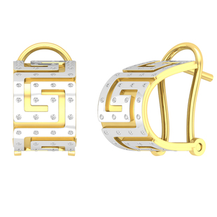 0.25 Carat (ctw) Round White Diamond Greek Key French-Clip Ladies Hoop Earrings 1/4 ct 14K Yellow Gold