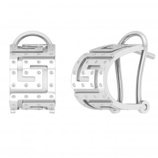 0.25 Carat (ctw) Round White Diamond Greek Key French-Clip Ladies Hoop Earrings 1/4 ct Sterling Silver