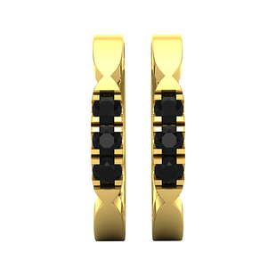 0.60 Carat (ctw) Round Black Diamond Ladies 3 Stone Hoop Earrings 1/2 CT 14K Yellow Gold