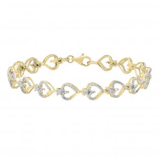 0.13 Carat (ctw) Round Diamond Journey of Heart Tennis Link Bracelet for Ladies | 18K Yellow Gold