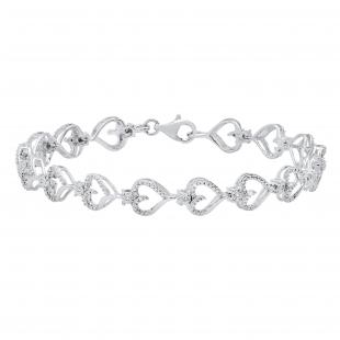 0.13 Carat (ctw) Round Diamond Journey of Heart Tennis Link Bracelet for Ladies | 925 Sterling Silver