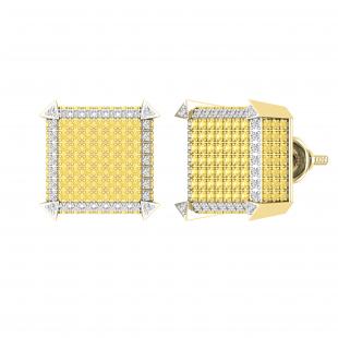 1.35 Carat (ctw) Round Yellow & White Diamond Mens Hip Hop Dice Stud Earrings 10K Yellow Gold