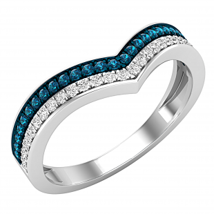 0.25 Carat (ctw) Round Blue & White Diamond Ladies Chevron Wedding Band 1/4 CT 14K Yellow Gold