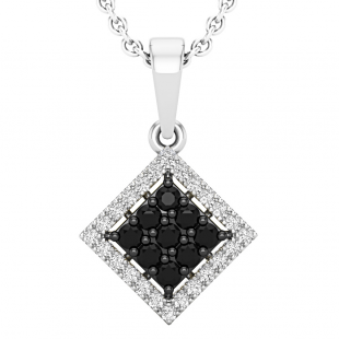 0.35 Carat (ctw) Round Black & White Diamond Dangling Square Frame Pendant with 18 Inch Silver Chain for Women in 925 Sterling Silver