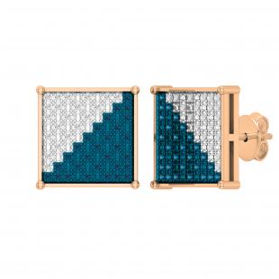 0.20 Carat (ctw) Round Blue & White Diamond Hip-Hop Square Pushback Stud Earrings for Men 1/5 CT in 10K Rose Gold