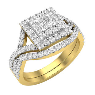 0.85 Carat (ctw) Princess & Round White Diamond Ladies Split Shank Wedding Ring Set 18K Yellow Gold