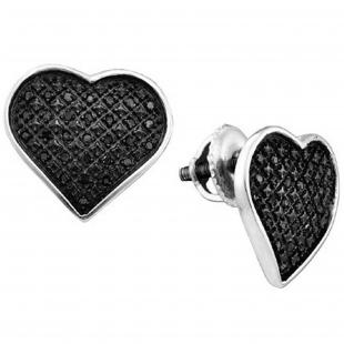 0.25 Carat (ctw) Round Black Diamond Ladies Heart Cluster Stud Earrings 1/4 CT 925 Sterling Silver
