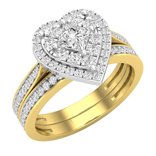1.00 Carat (ctw) Princess & Round Diamond Ladies Heart Love Wedding Ring Sets 1 CT 10K Yellow Gold
